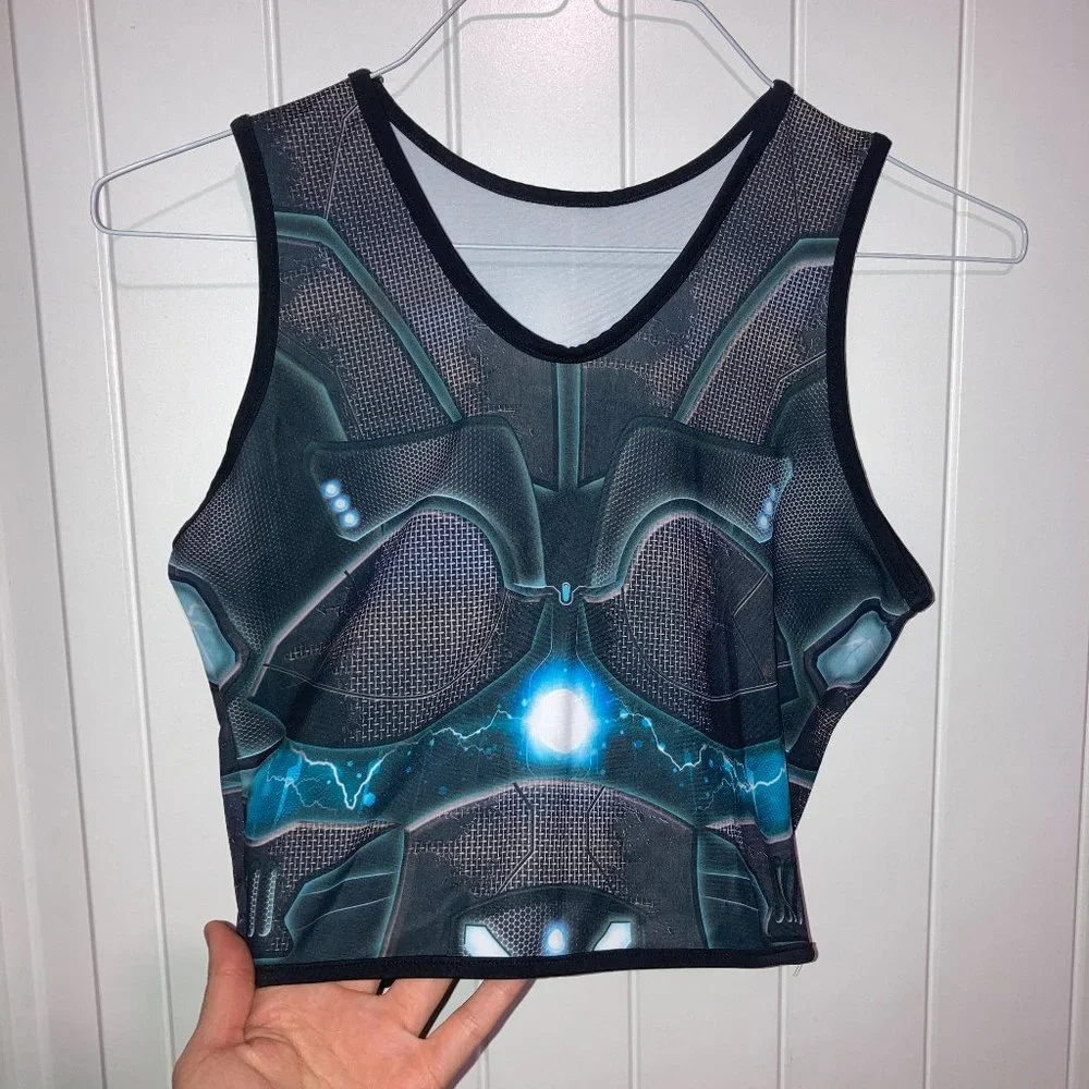 Badinka Futuristic Cyberpunk Mech Robot Crop Tank Top - Picture 2 of 10